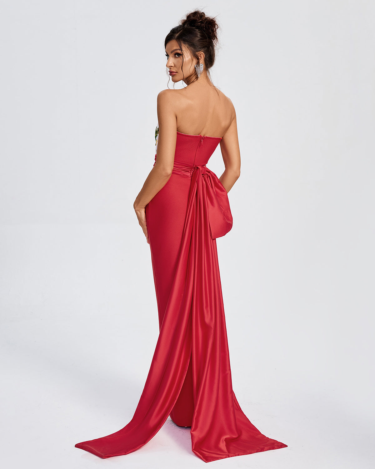 LLstyle Floral Embroidered Strapless Red Gown