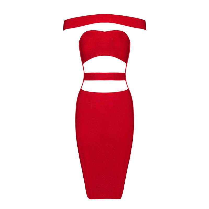LLstyle Off-Shoulder Red Cutout Bodycon Mini Dress