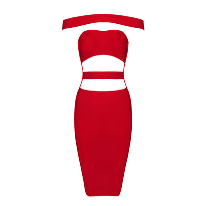 LLstyle Off-Shoulder Red Cutout Bodycon Mini Dress