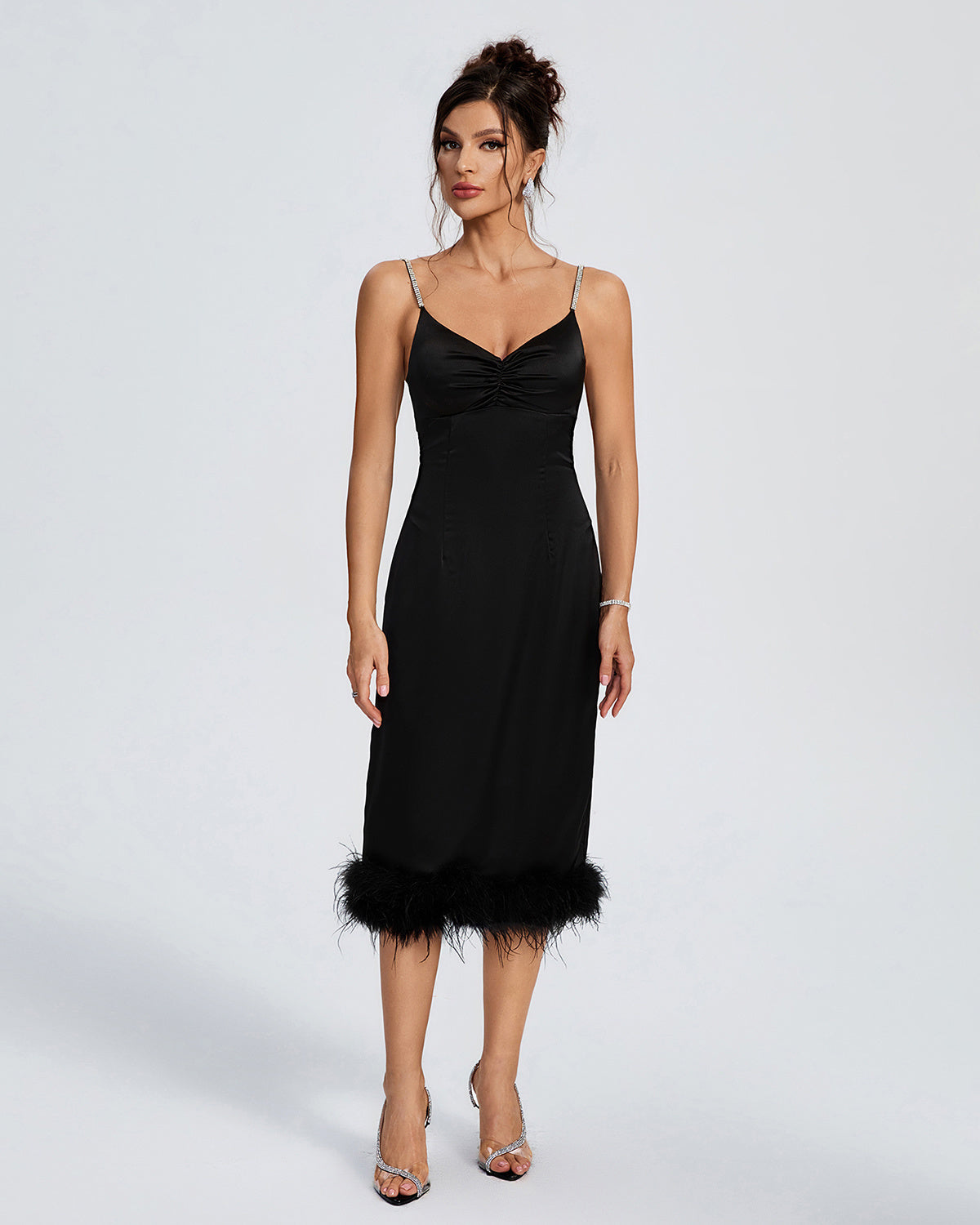 LLstyle Black Midi Dress with Feather Hem