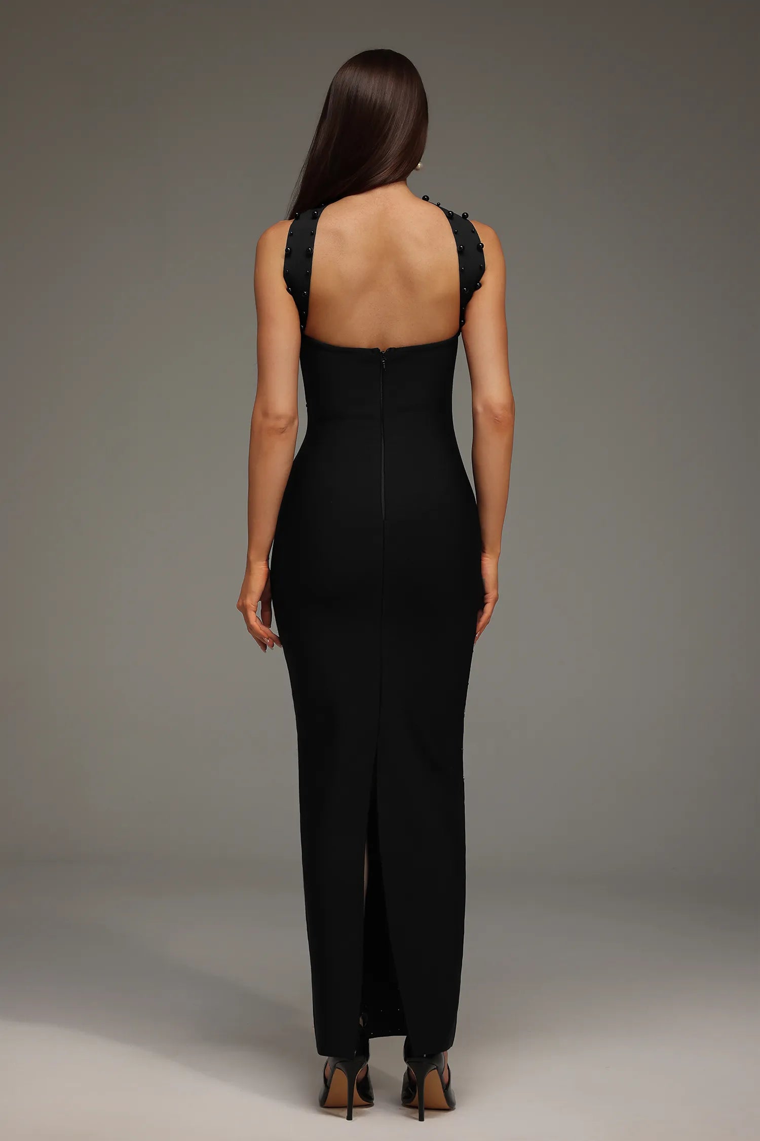 LLstyle Crystal Choker Strapless Maxi Dress