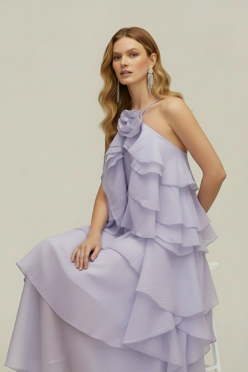 Calista Lavender Ruffled Maxi Dress