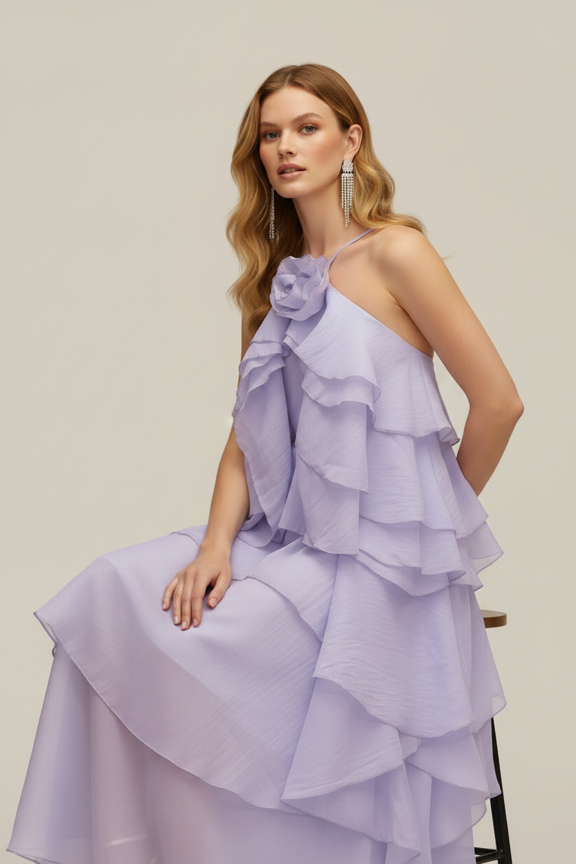 LLstyle Lavender Ruffled Maxi Dress