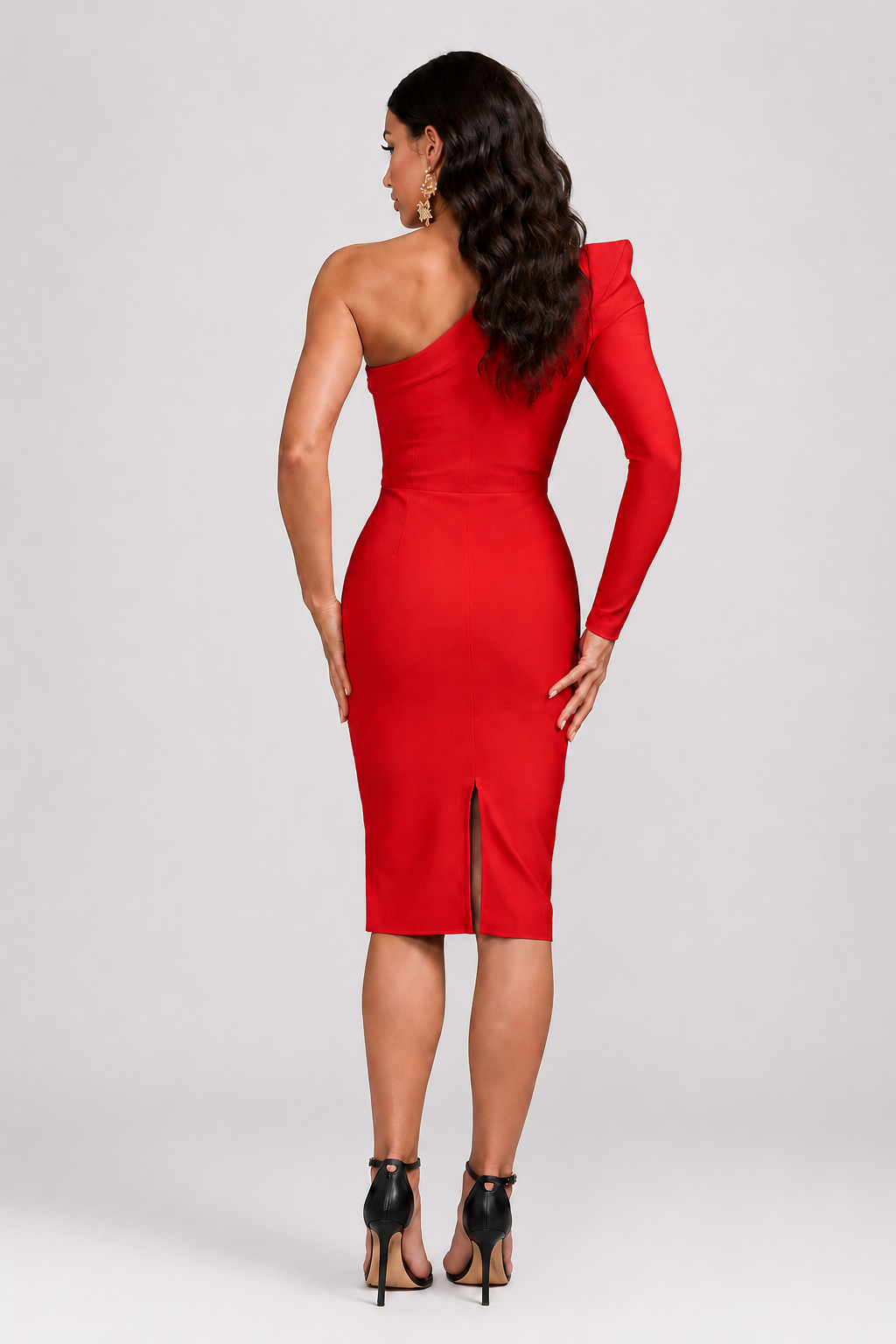 Ren One-Shoulder Belted Midi Dress