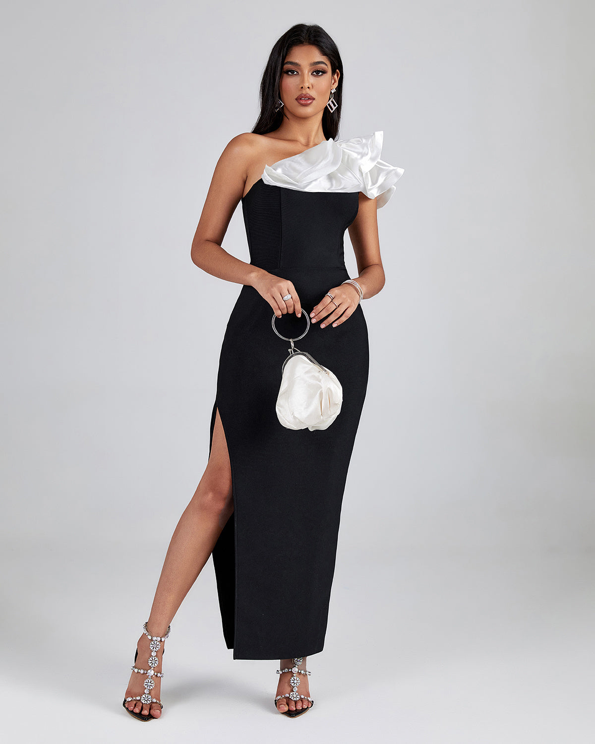 LLstyle Black One Shoulder Ruffle Maxi Dress