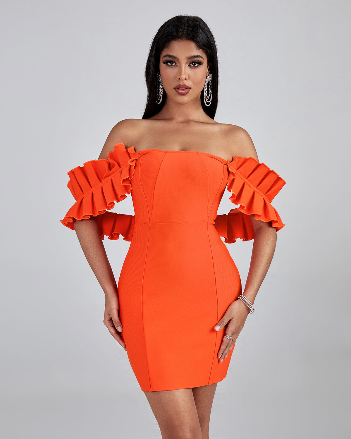 LLstyle Orange Off Shoulder Ruffle Mini Dress