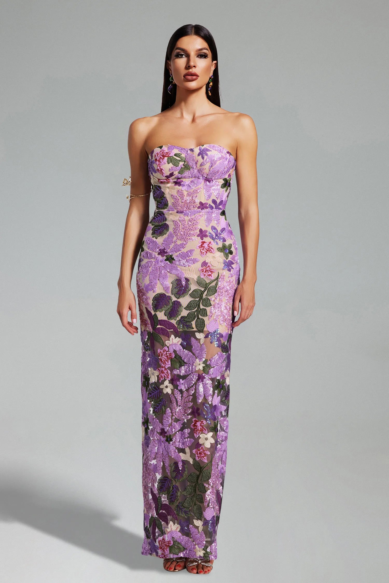 LLstyle Floral Sequin Elegance Gown