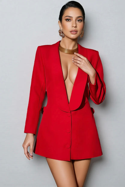 LLstyle Red Open-Back Tailored Blazer Mini Dress