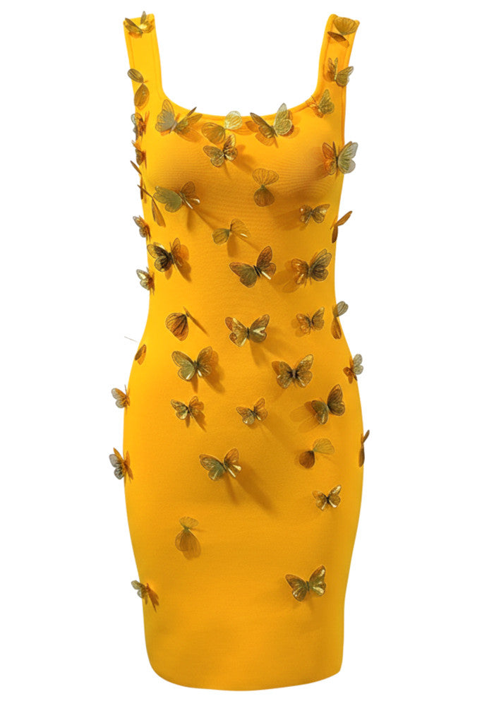 Dahlia Butterfly Appliqué Bodycon Midi Dress