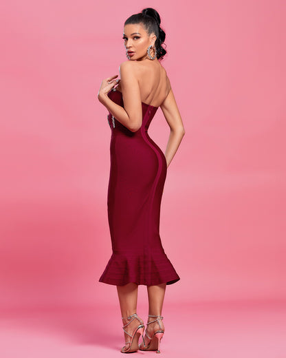 LLstyle Strapless Embellished Midi Dress