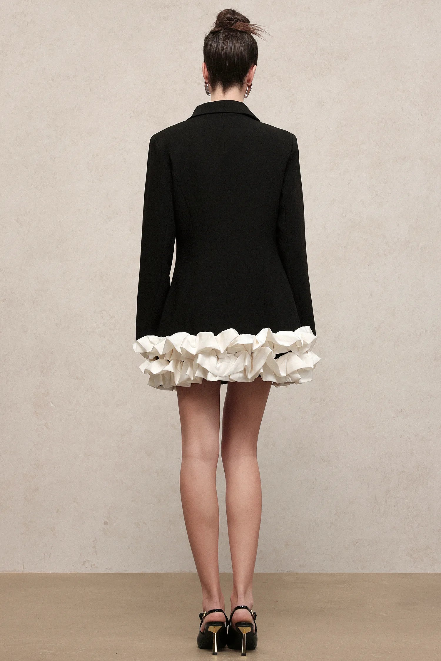 LLstyle Black Blazer Mini Dress with Ruffle Hem