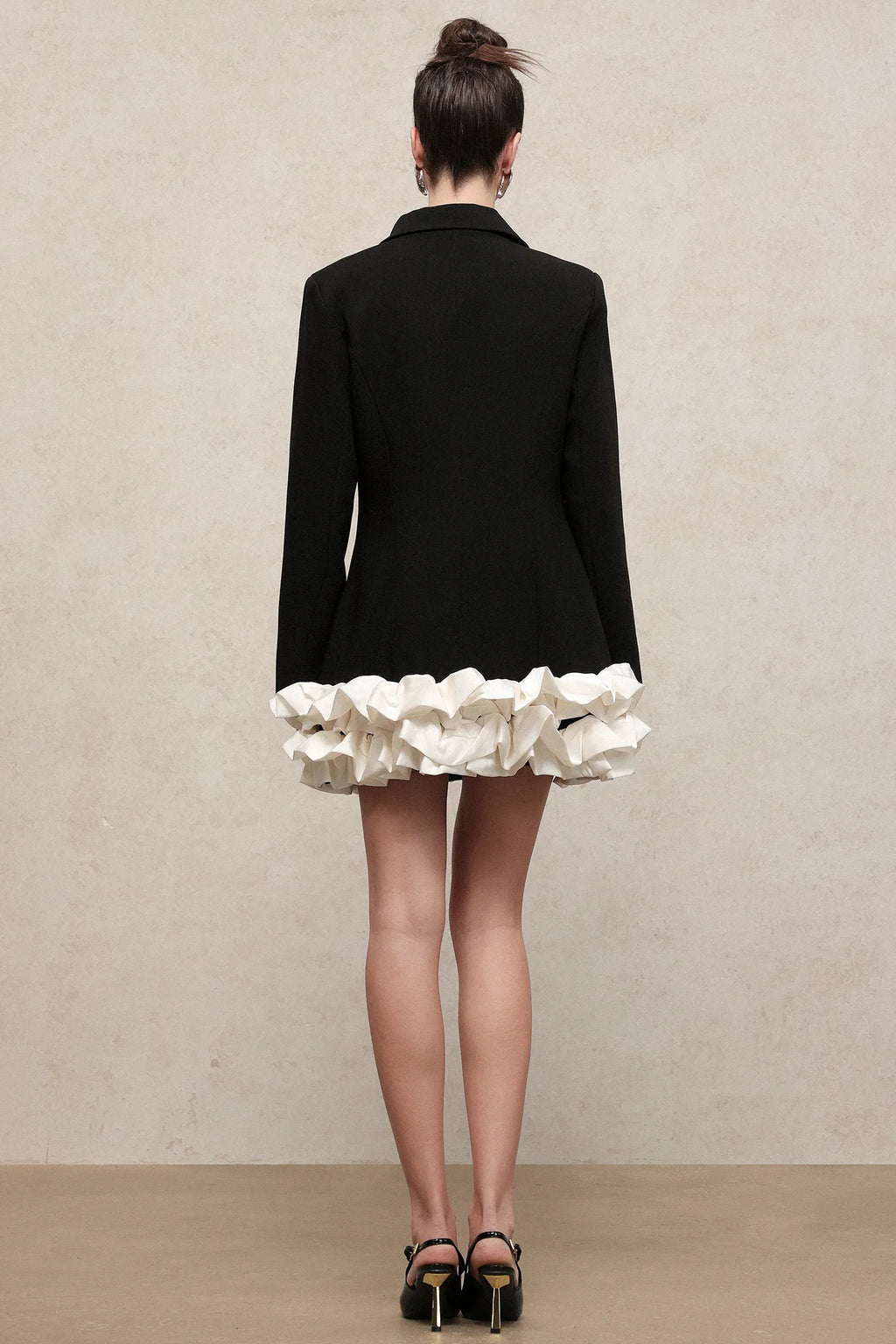 LLstyle Black Blazer Mini Dress with Ruffle Hem