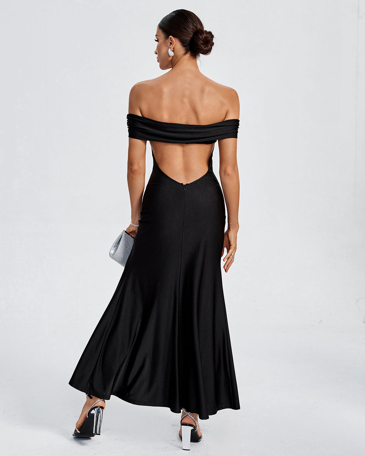 LLstyle Off-Shoulder Black Slit Evening Gown