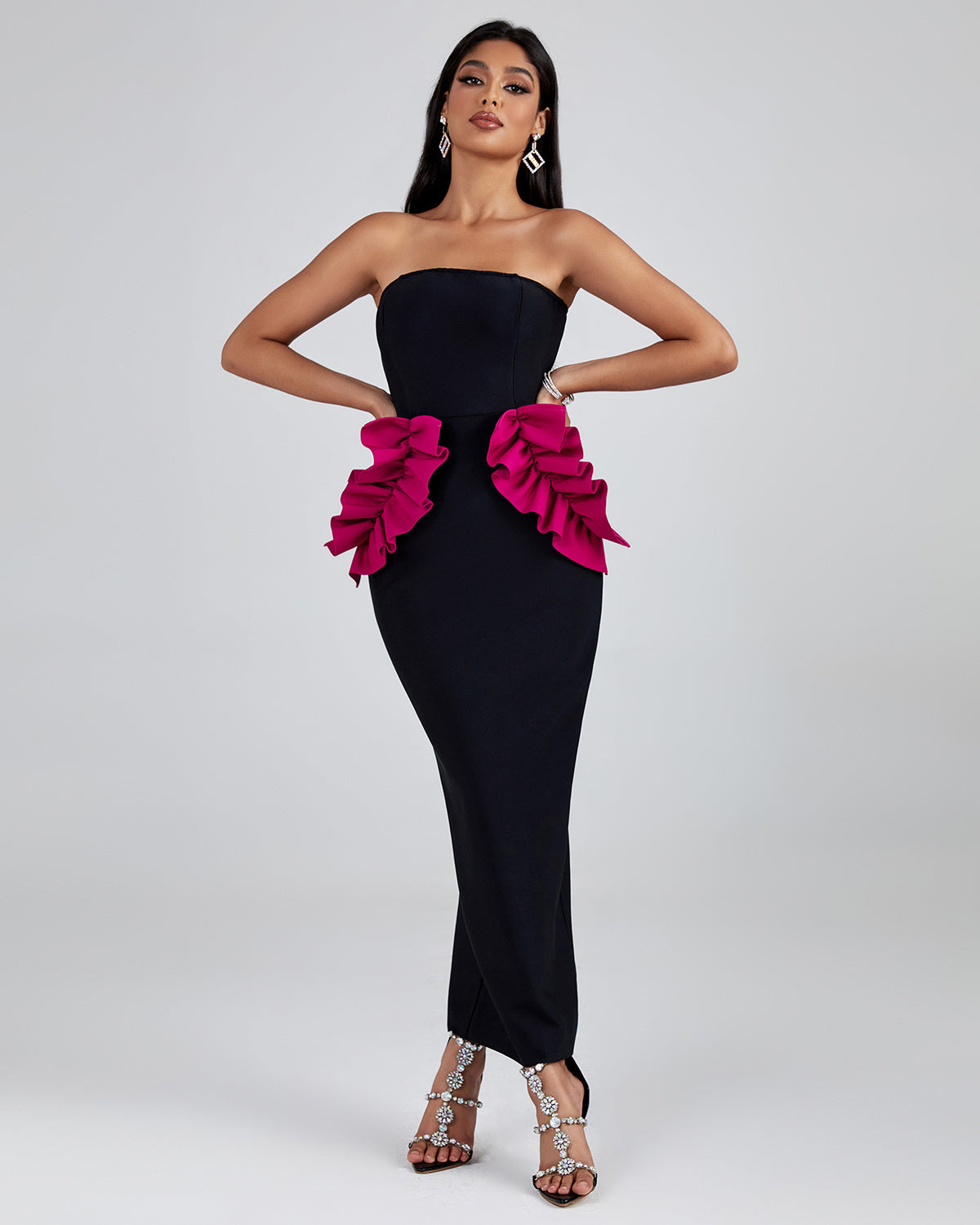 LLstyle Red 3D Rose Cut-Out Gown