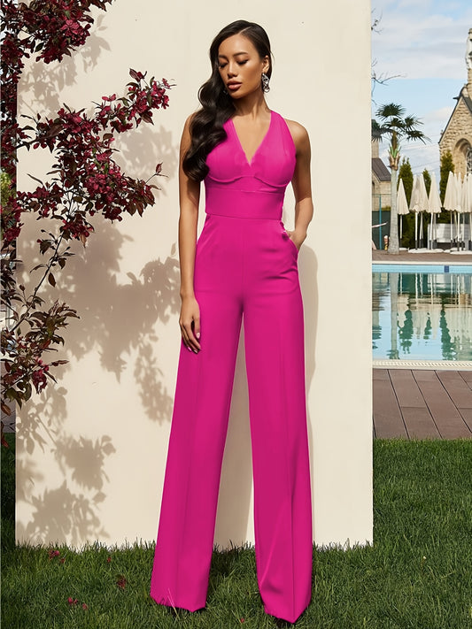 LLstyle Sexy Backless Long Length Flared Leg Jumpsuit