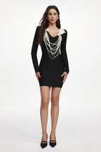 Kalani Black Pearl Embellished Mini Dress