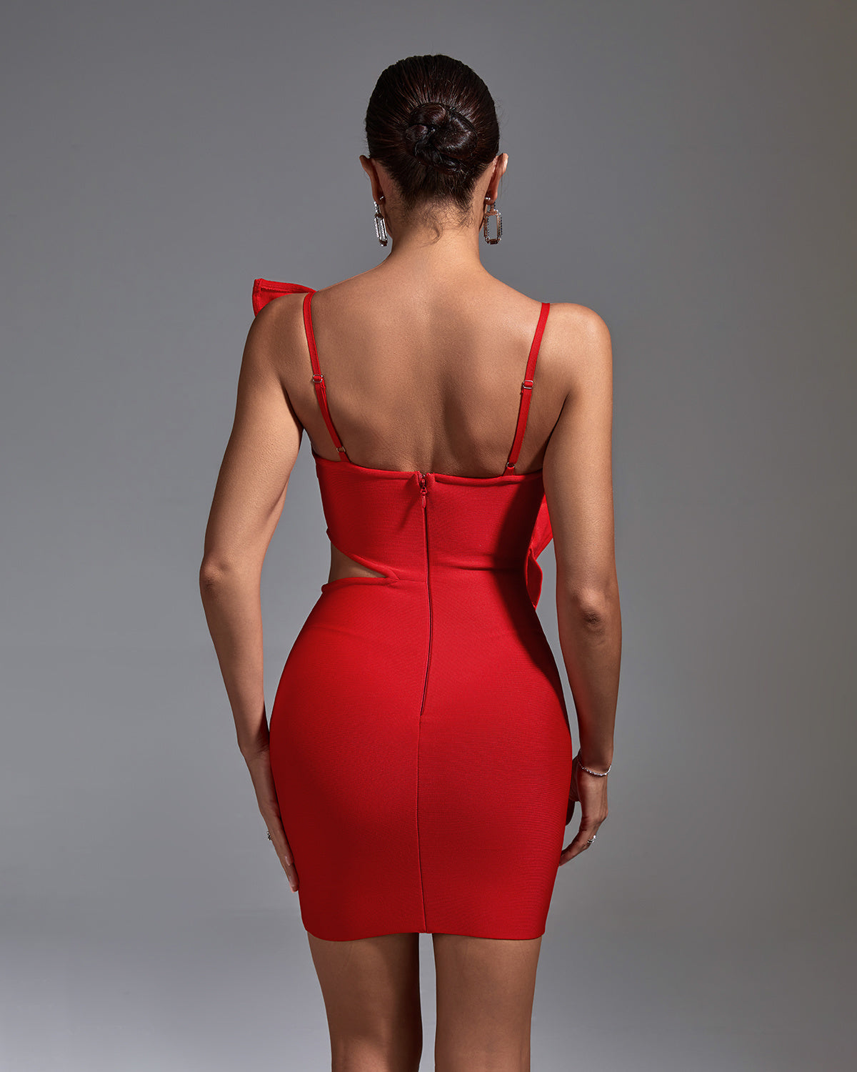 LLstyle Red Ruffle Cutout Mini Dress