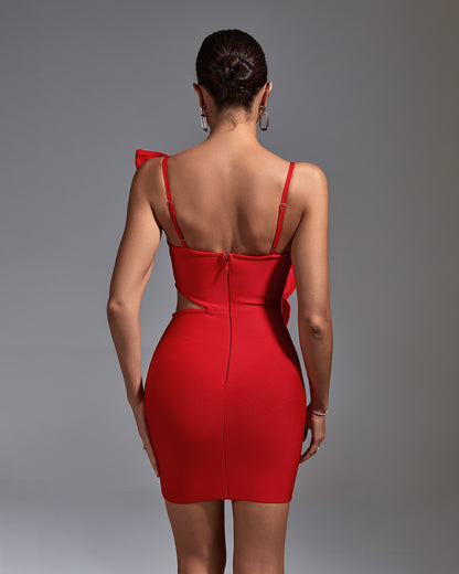 LLstyle Red Ruffle Cutout Mini Dress