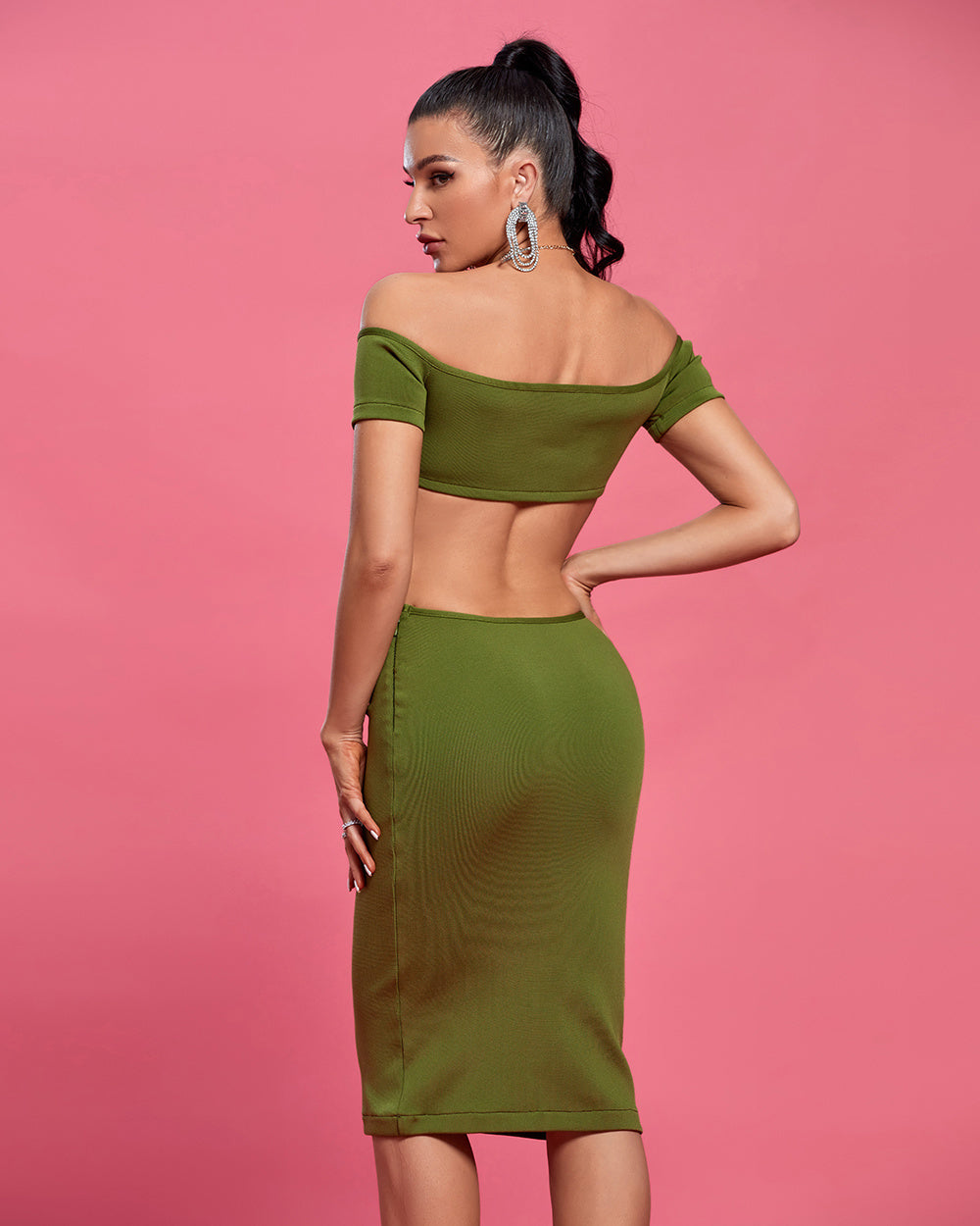 LLstyle Olive Cut-Out Off-Shoulder Midi Dress
