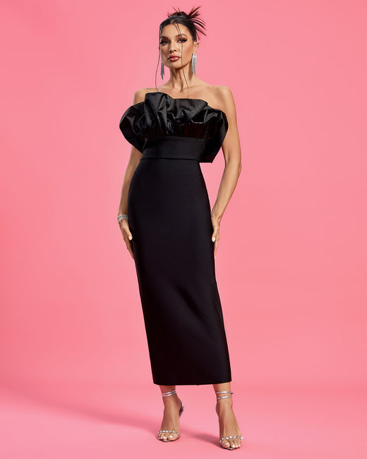 LLstyle Black Off-Shoulder Satin Bodycon Maxi Dress
