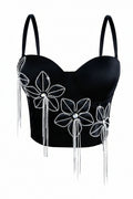 Talia Black Rhinestone Floral Corset Top