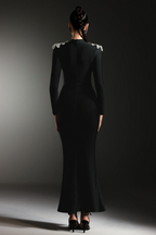 Velvette Crystal-Embellished High-Neck Gown with Slit
