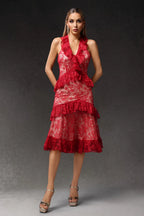 Megan Ruffled Lace Midi Dress