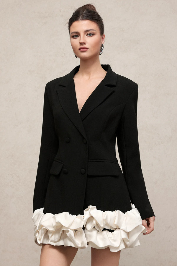 LLstyle Black Blazer Mini Dress with Ruffle Hem