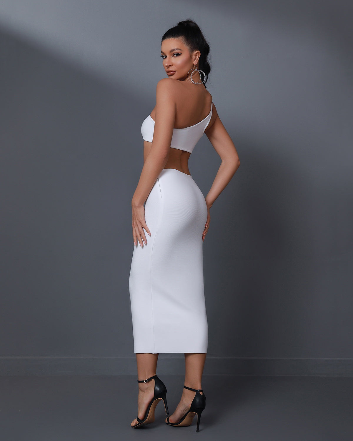 LLstyle White One-Shoulder Cut-Out Midi Dress