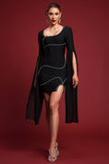 Glam Noir Draped Sleeve Mini Dress