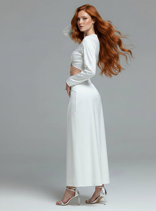 LLstyle Ruched Cut-Out White Two Piece