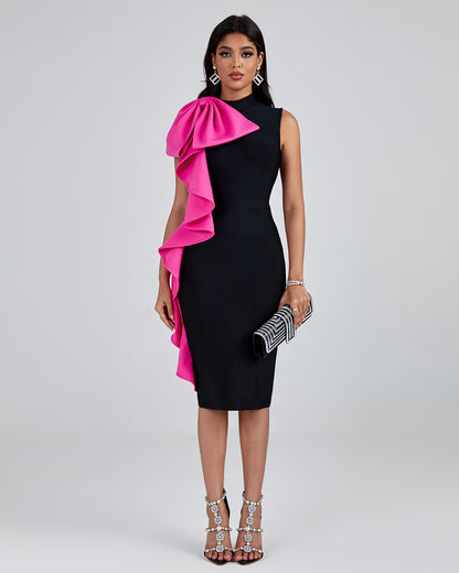 LLstyle Black Dress with Pink Statement Ruffle