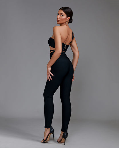 LLstyle Black One Shoulder Cutout Jumpsuit