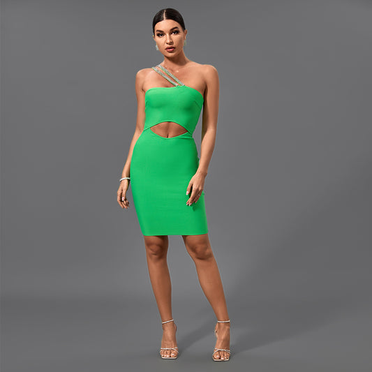 LLstyle One Shoulder Cutout Green Mini Dress