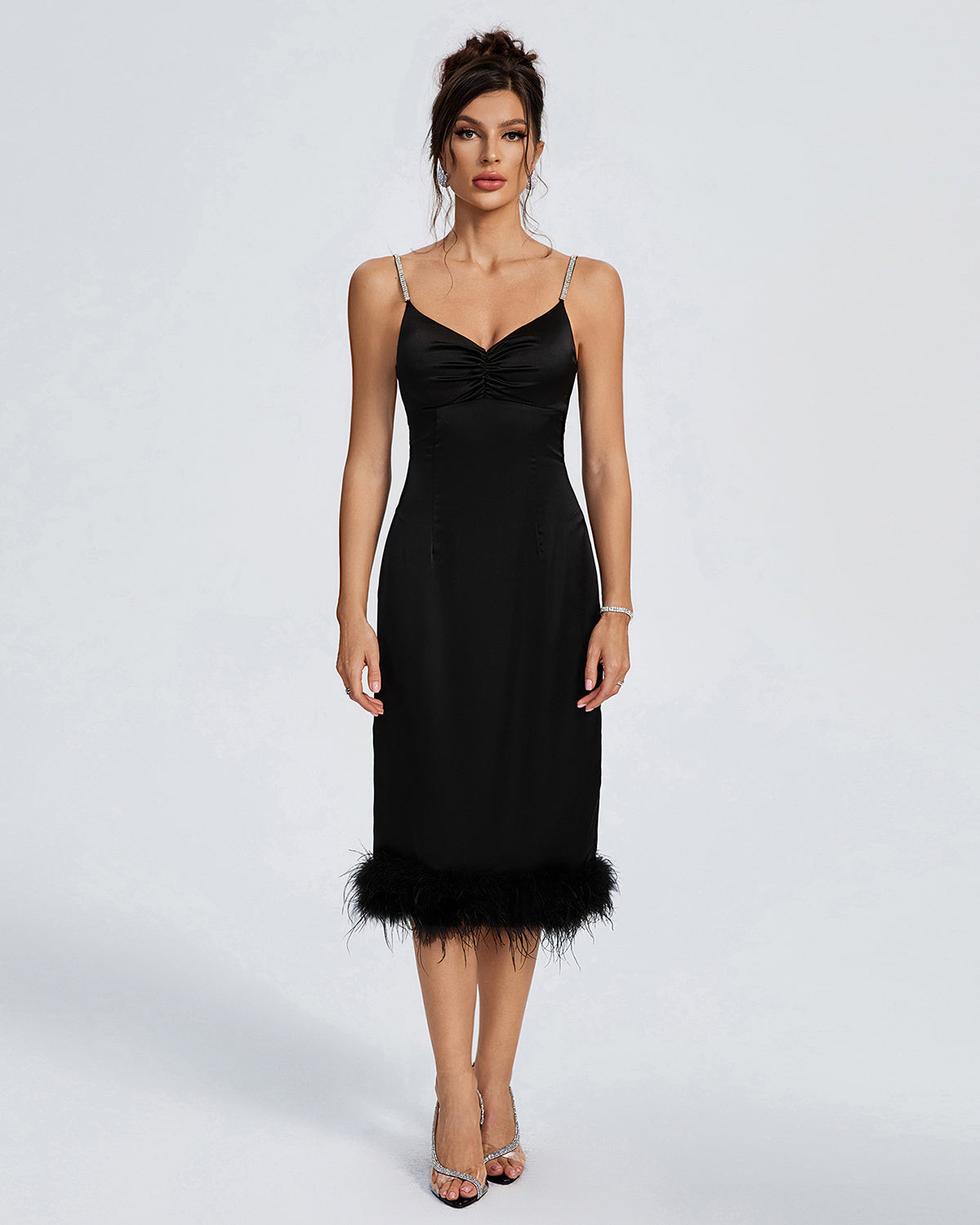 LLstyle Black Midi Dress with Feather Hem