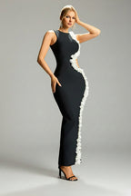 Floral Trim Cutout High-Slit Evening Dress