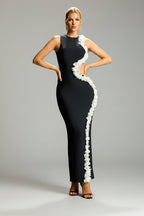 Floral Trim Cutout High-Slit Evening Dress