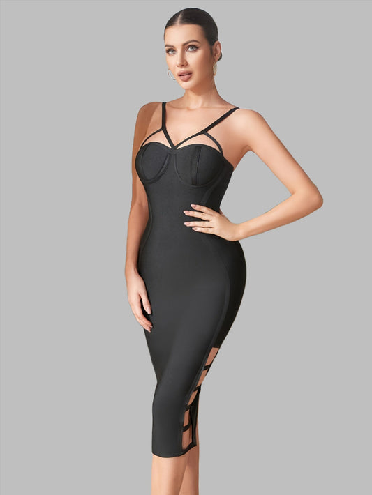 LLstyle Zipper Bodycon Spaghetti Strap Dress