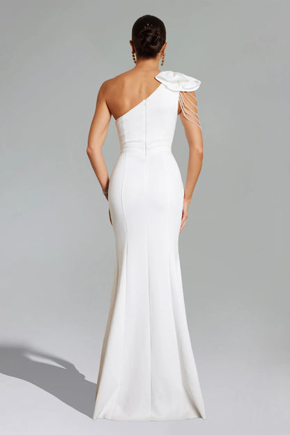 LLstyle White One-Shoulder Floral Gown