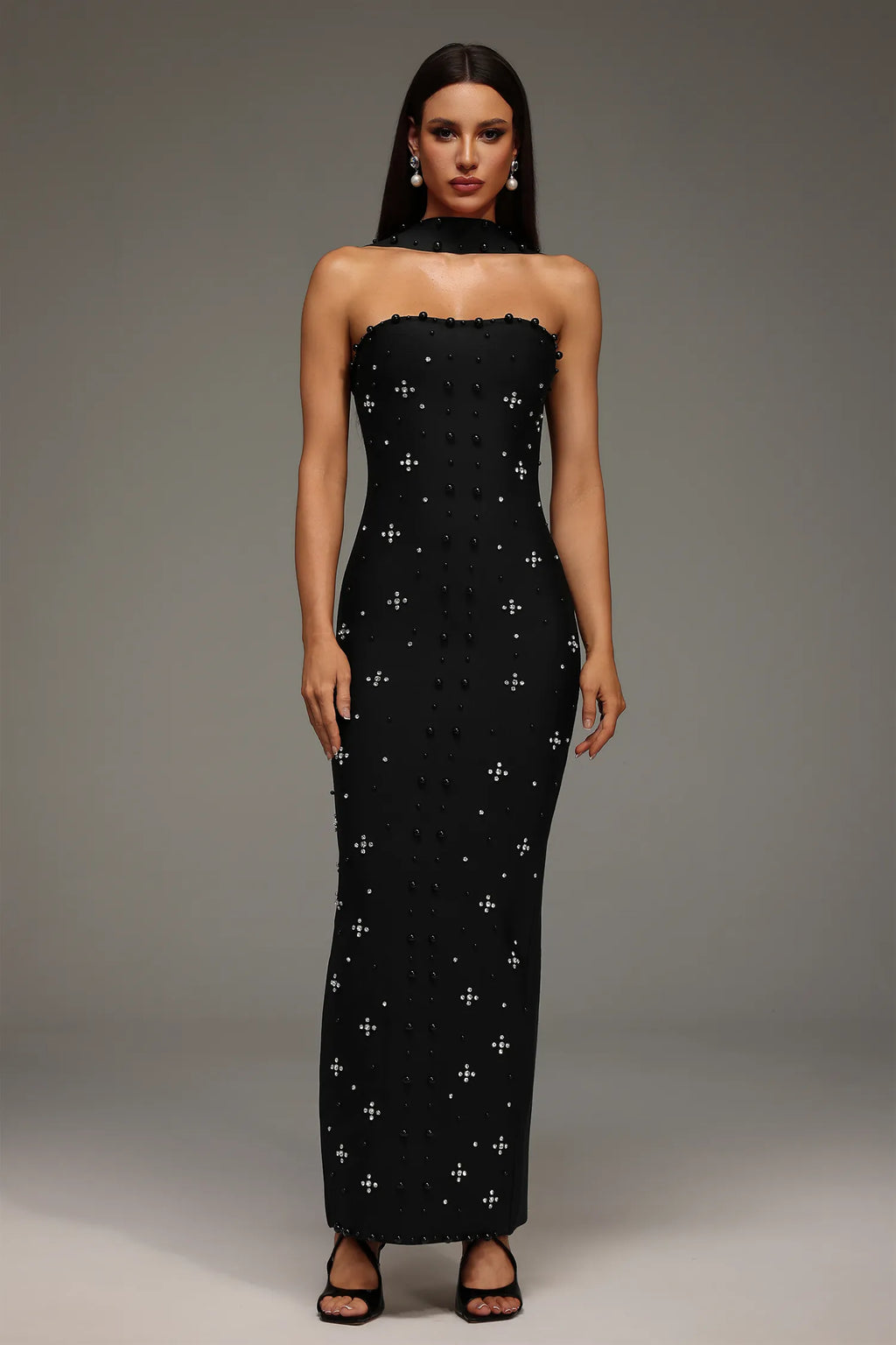 Capri Crystal Choker Strapless Maxi Dress