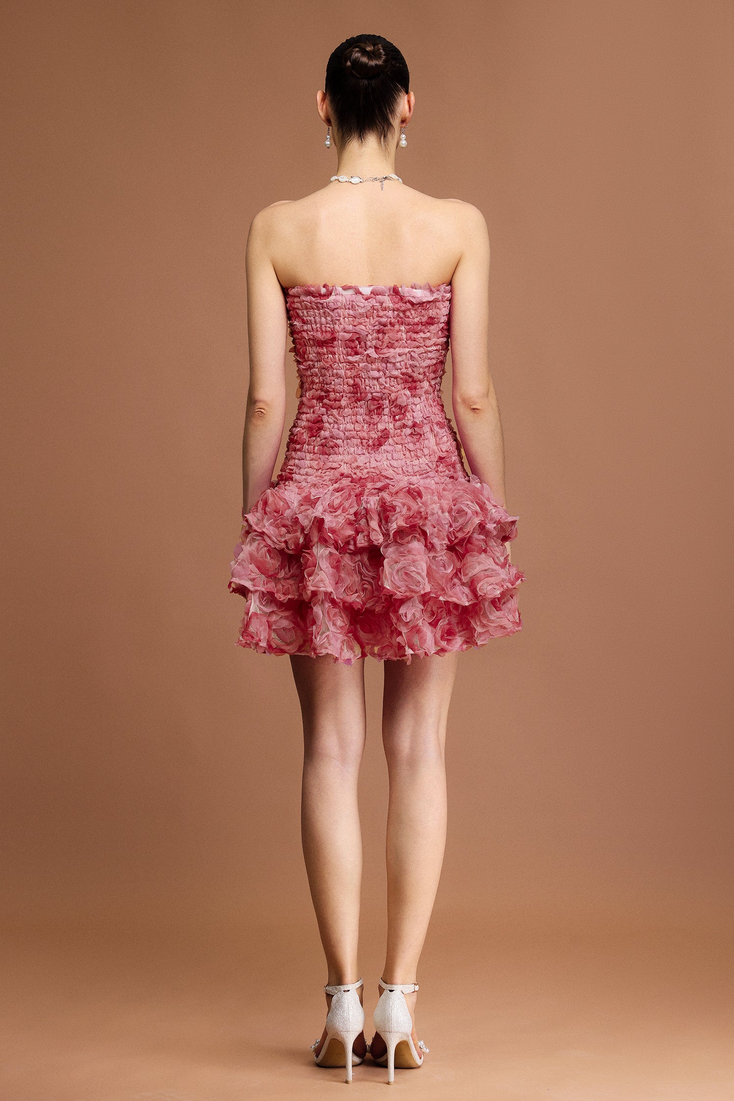 LLstyle Rosé Couture Strapless Ruffle Mini Dress