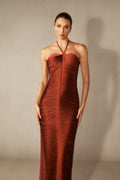 Louisa Ember Ruched Halter Maxi Dress