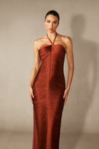 Louisa Ember Ruched Halter Maxi Dress
