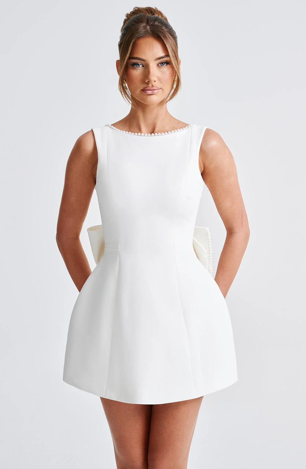 LLstyle Pearl Bow Back Mini Dress
