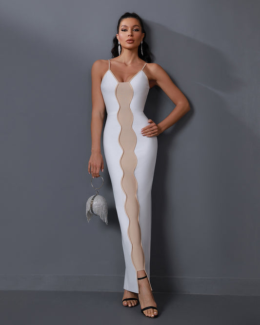 LLstyle White Contrast Mesh Panel Maxi Dress