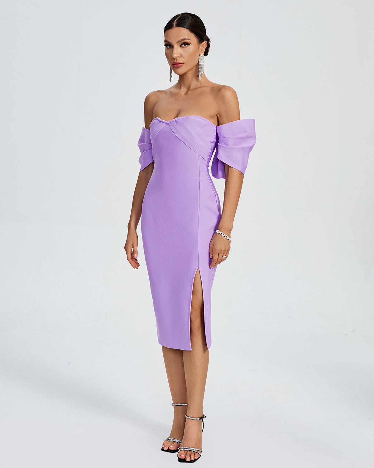 LLstyle Lavender Off Shoulder Midi Dress
