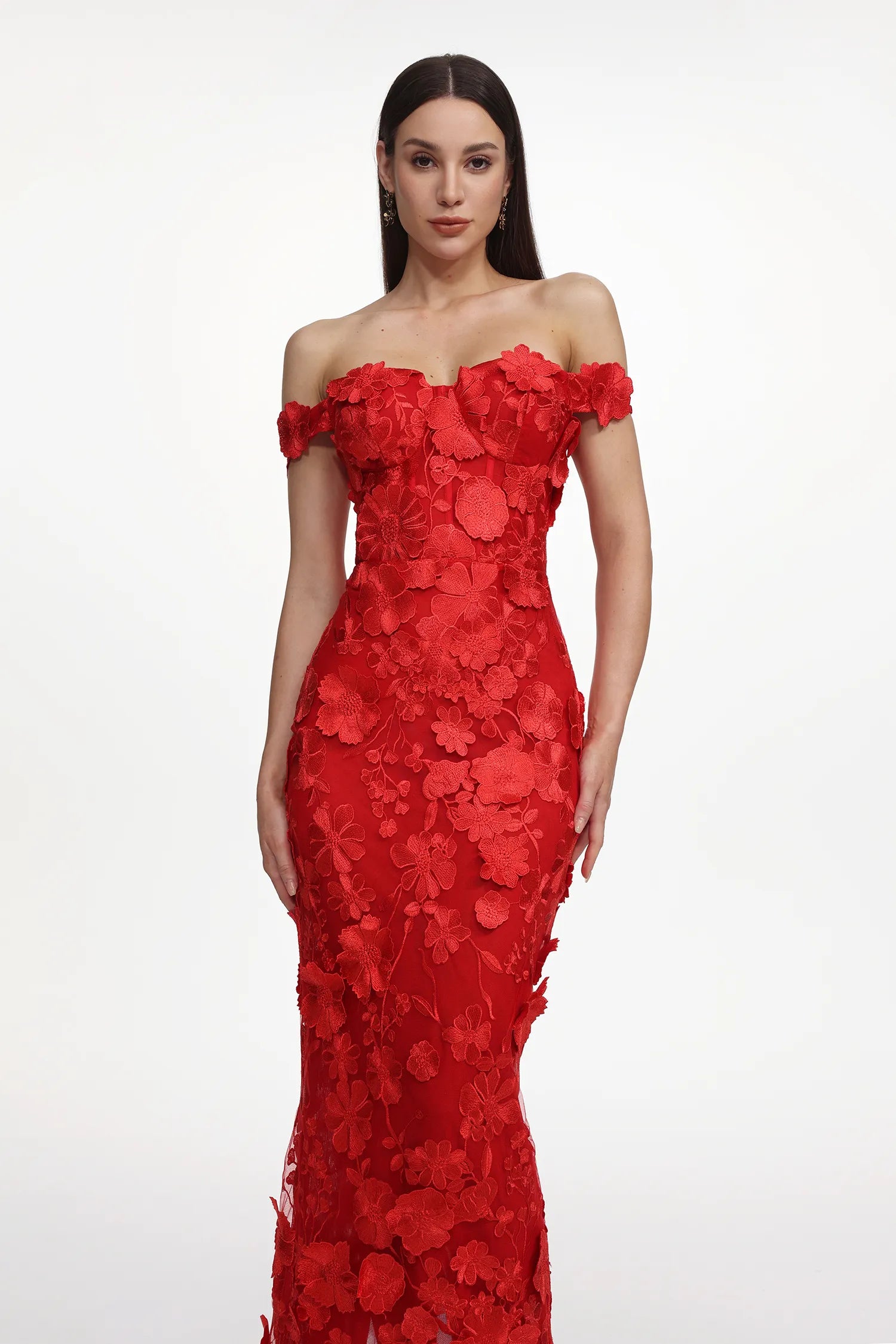 Llstyle Red Floral Off-Shoulder Maxi Dress