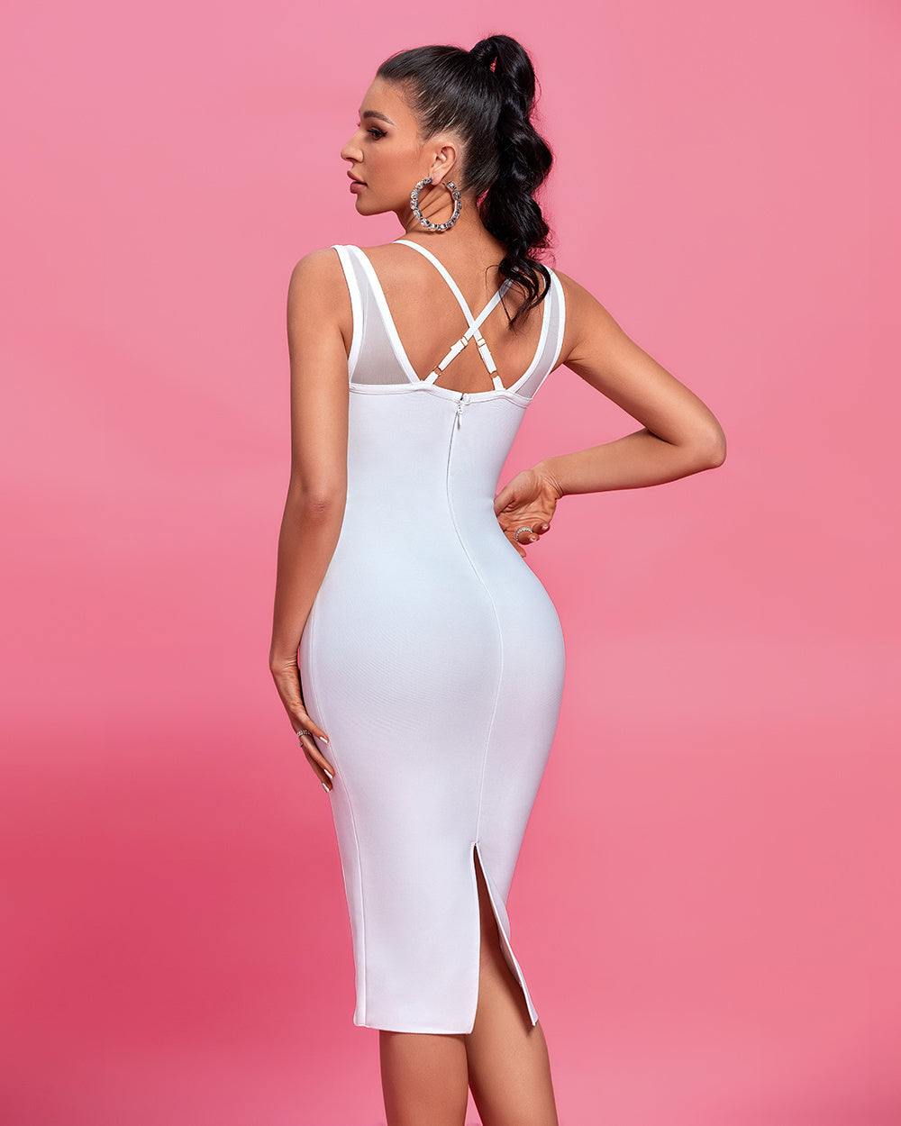 Llstyle White Sculpting Corset Bandage Midi Dress