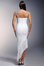Arielle White Crystal Halter Embellished Midi Dress