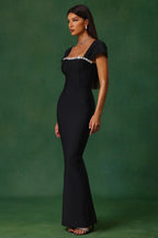 Avalon Black Crystal-Trim Square-Neck Maxi Dress